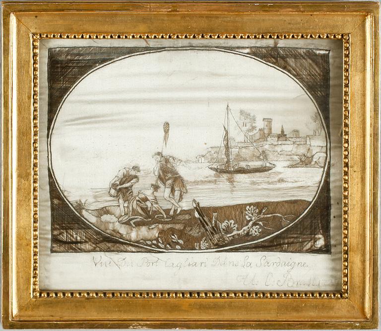 HÅRBRODERI, signerad C Bratt 1789.