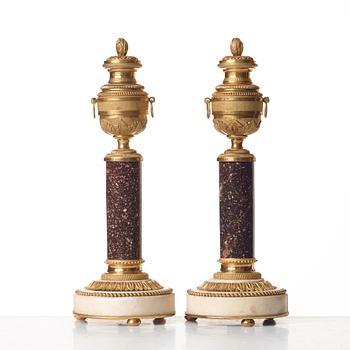 A pair of Louis XVI late 18th century candlesticks/cassolettes.