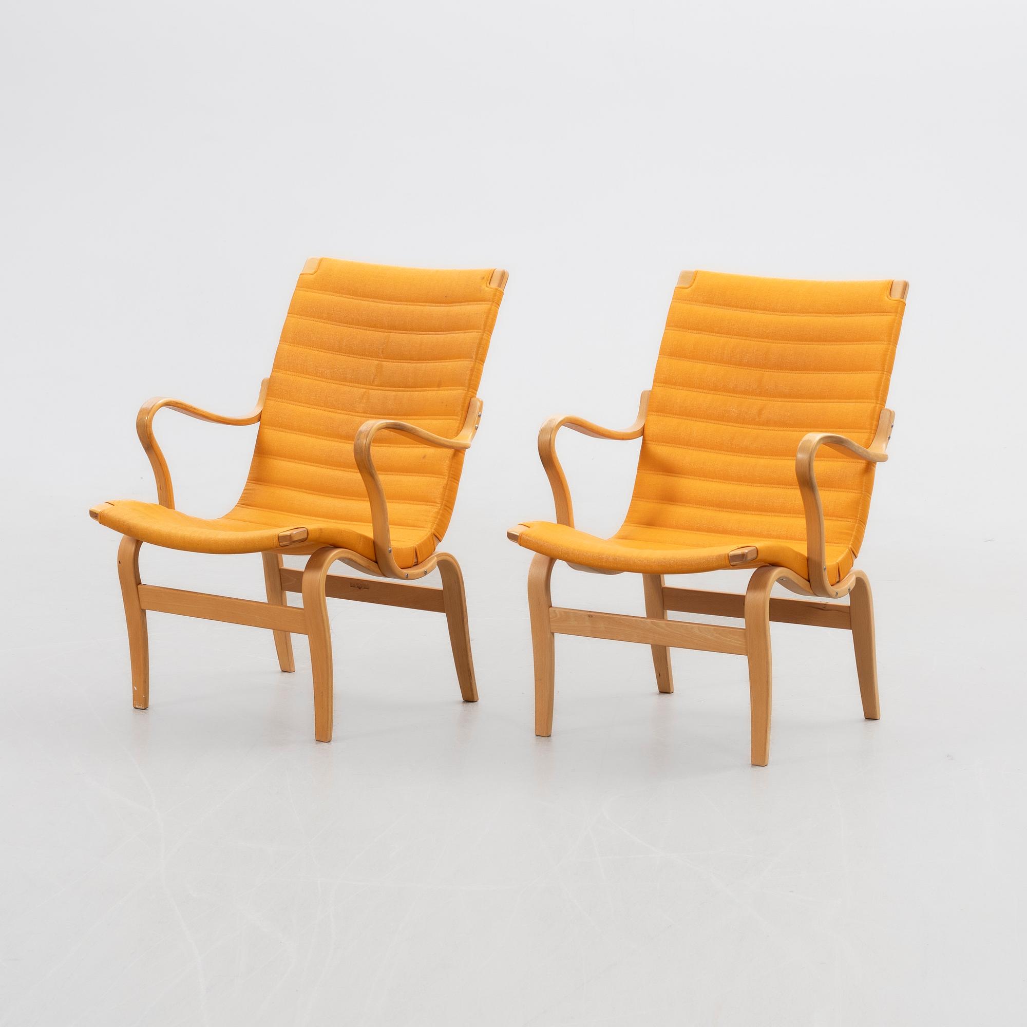 Bruno Mathsson, armchairs 1 pair, "Eva", Karl Mathsson Company, Värnamo, 1973.