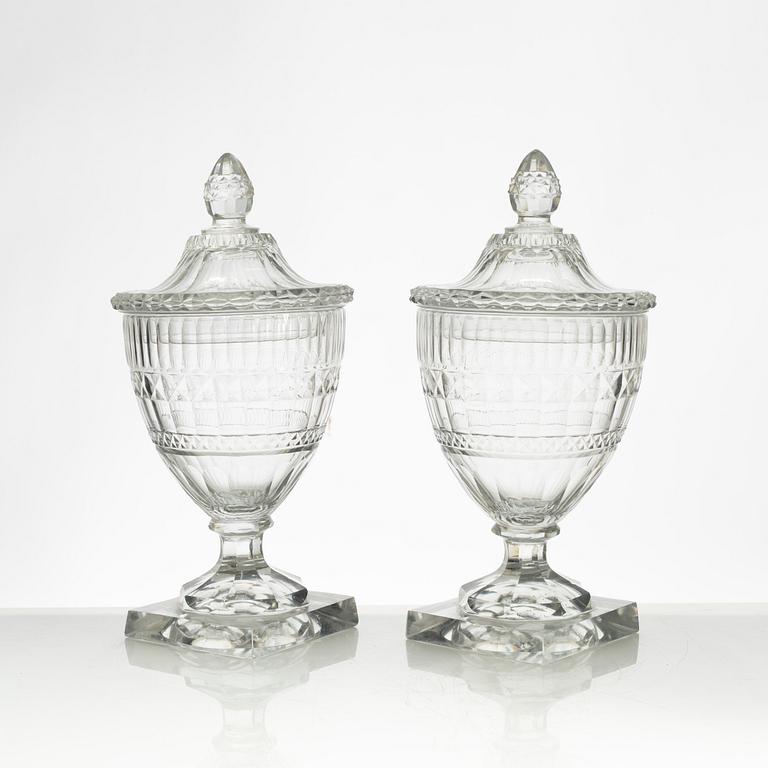 A pair of glass bonbonnières, probably Ireland. 19th century.