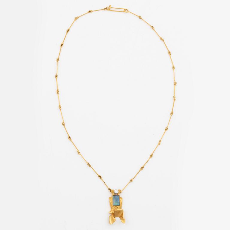 Björn Weckström, Necklace, 18K gold with opal and a round brilliant-cut diamond, Finland 1978. By Lapponia.