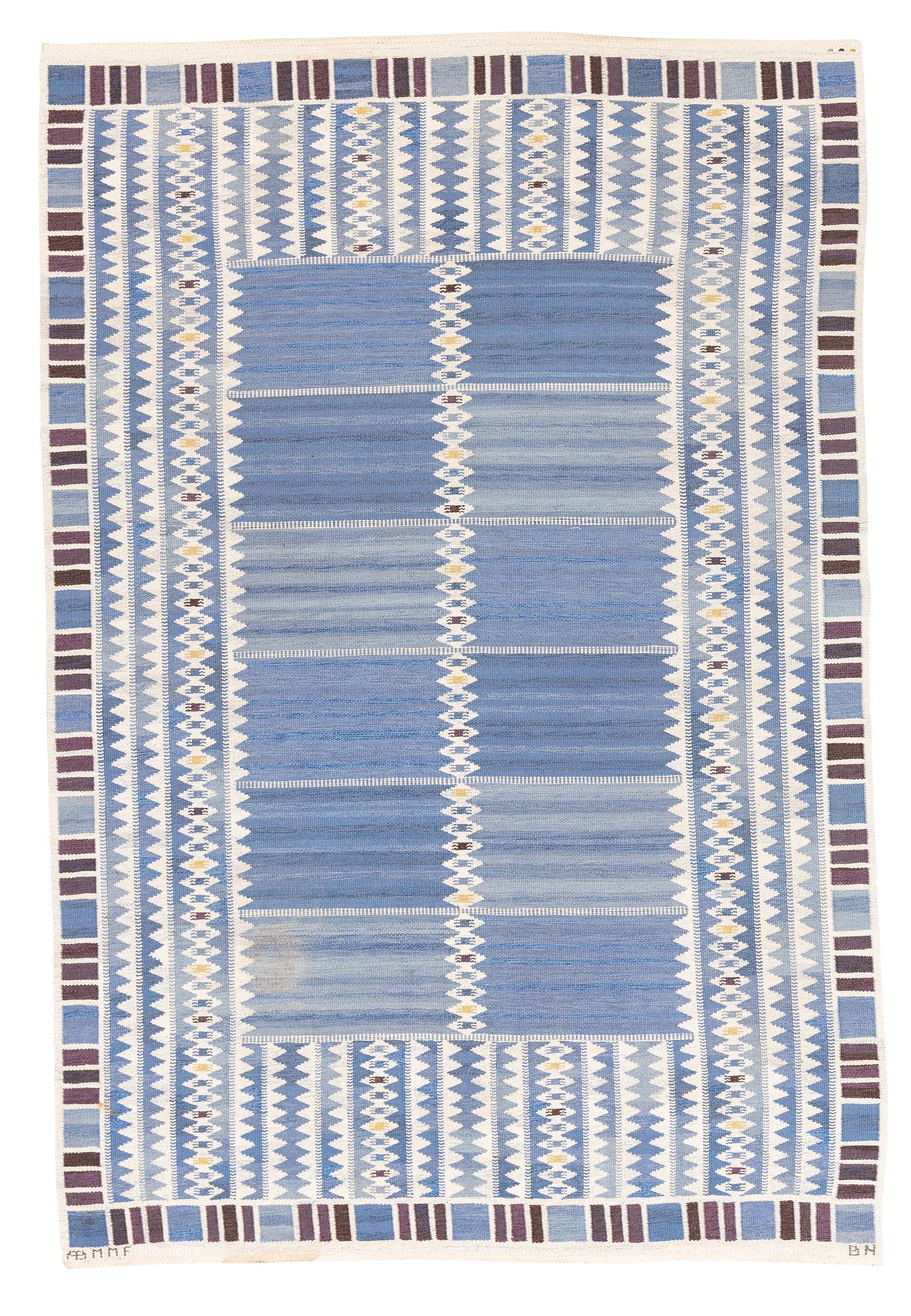 Barbro Nilsson, a carpet, "Salerno blå", flat weave, ca 307-308,5 x 201,5-204 cm, signed AB MMF BN.