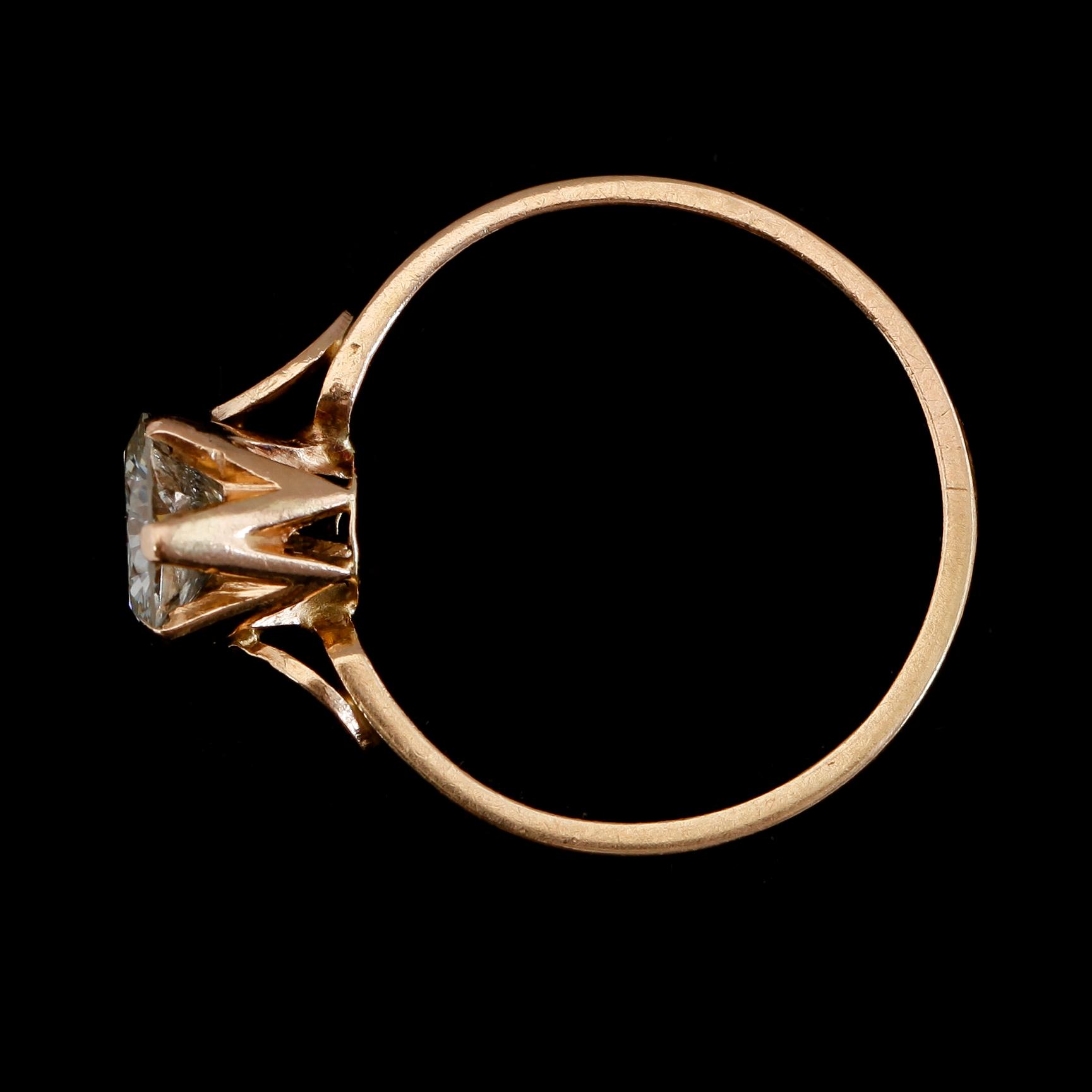 RING, 14K guld, solitär briljantslipad diamant ca 1.15 ct.