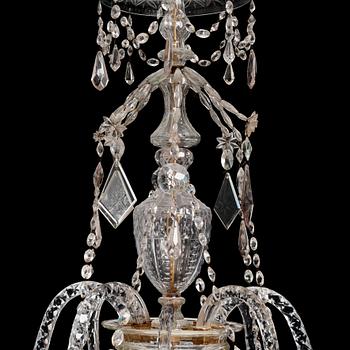 An Irish George III cut glass eight light chandelier, later part of the 18th century.