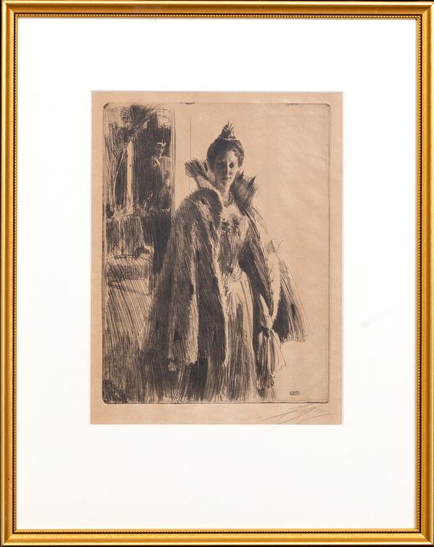 Anders Zorn, etsning, 1900, signerad.