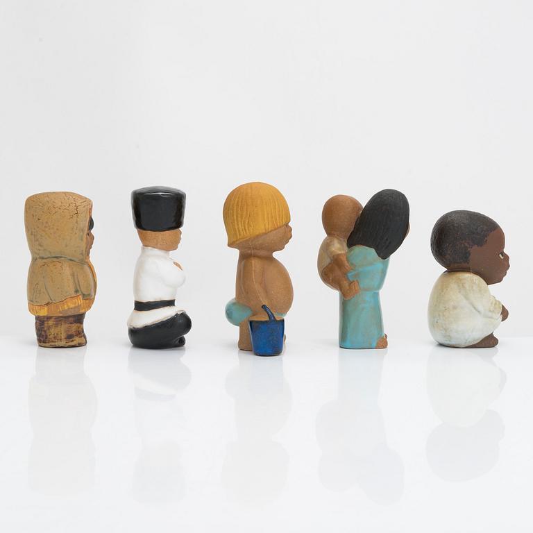 Lisa Larson, figuriineja, 5 kpl, kivitavaraa, Gustavsberg. Signeeratut massaan.