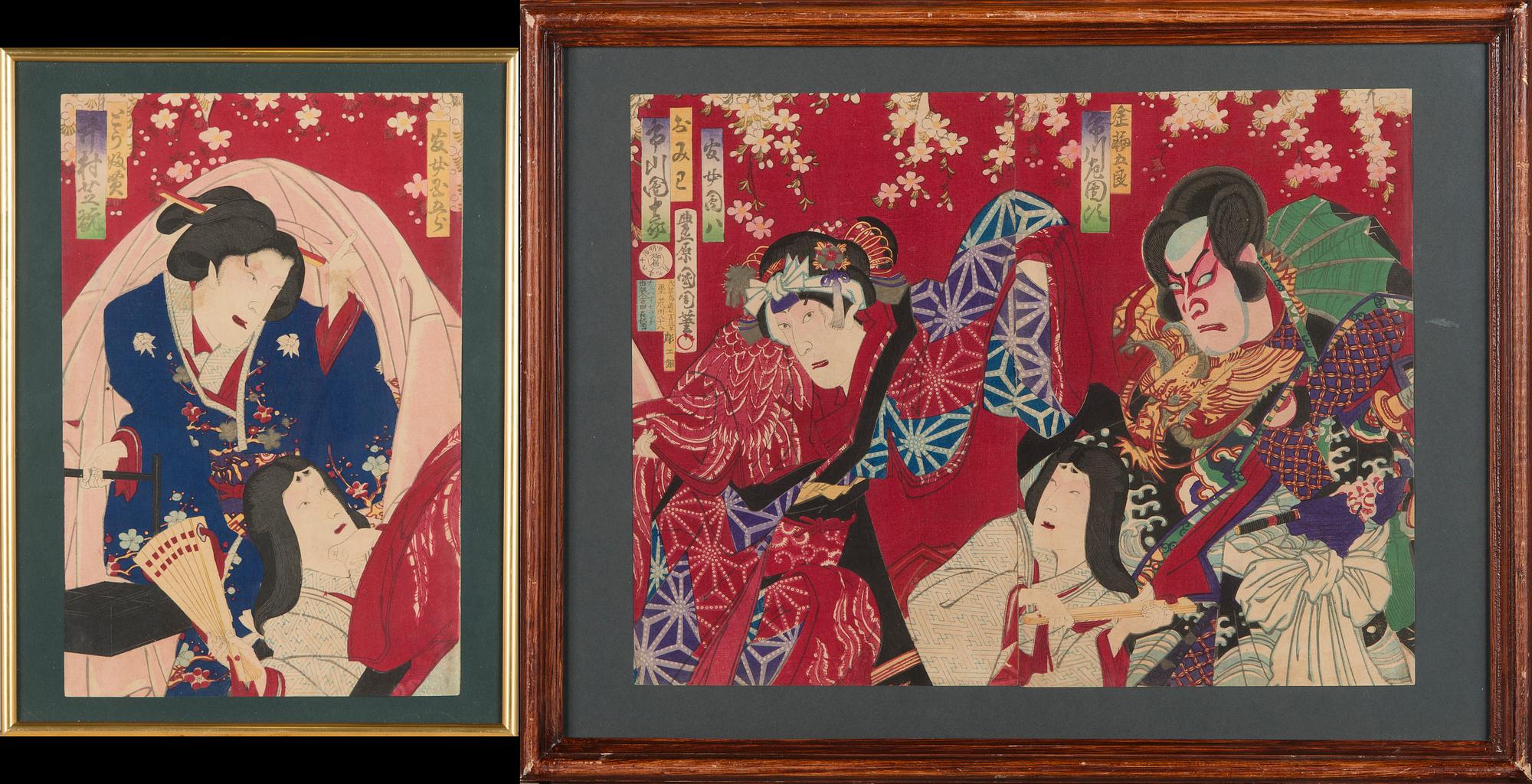 Toyohara Kunichika, Triptych, woodcut, Japan.