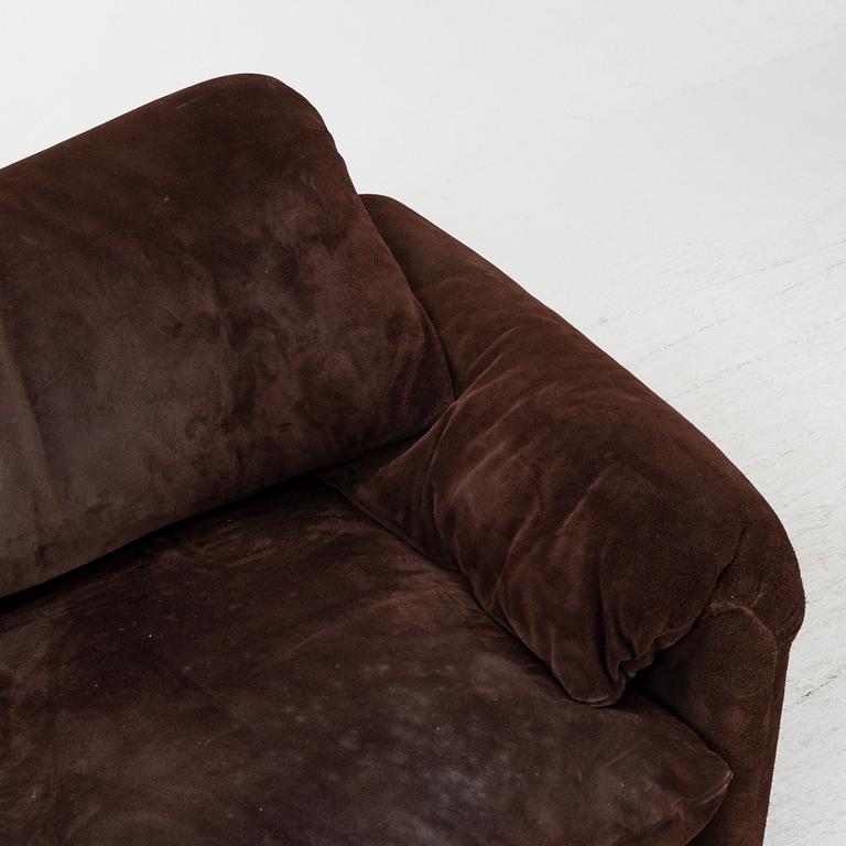 Vico Magistretti, a dark brown suede two-seated 'Maralunga' sofa, Cassina, Italy.