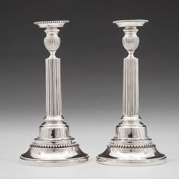 A pair of Swedish 18th century silver candlesticks, mark of Johan Ekholm, Stockholm 1788.