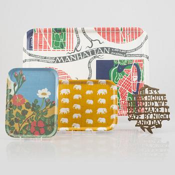 Josef Frank and Estrid Ericsson, a set of 3 trays , and 1 coaster, Svenskt Tenn.