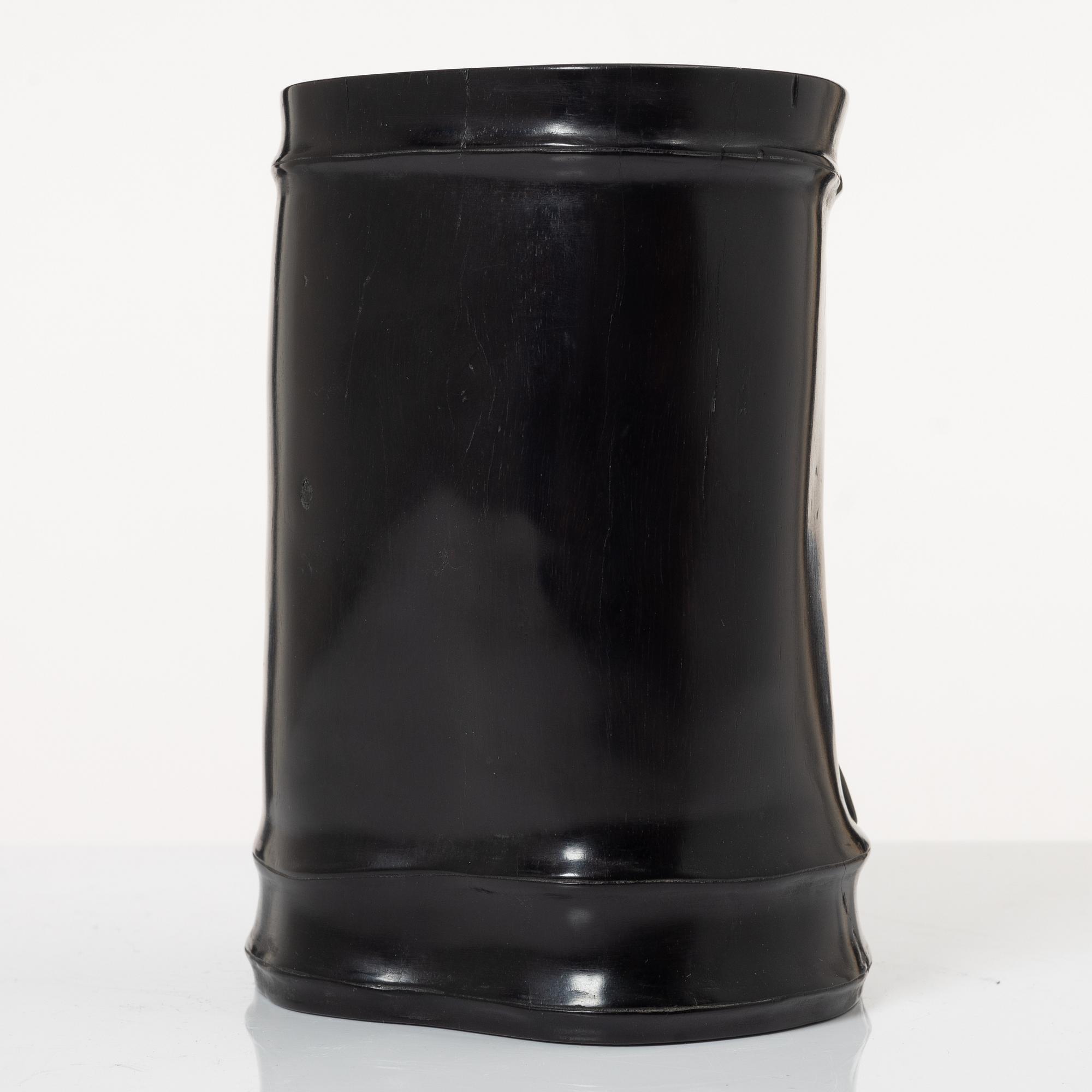 A hardwood bamboo shaped brushpot with a sceptre, China, 20th century.