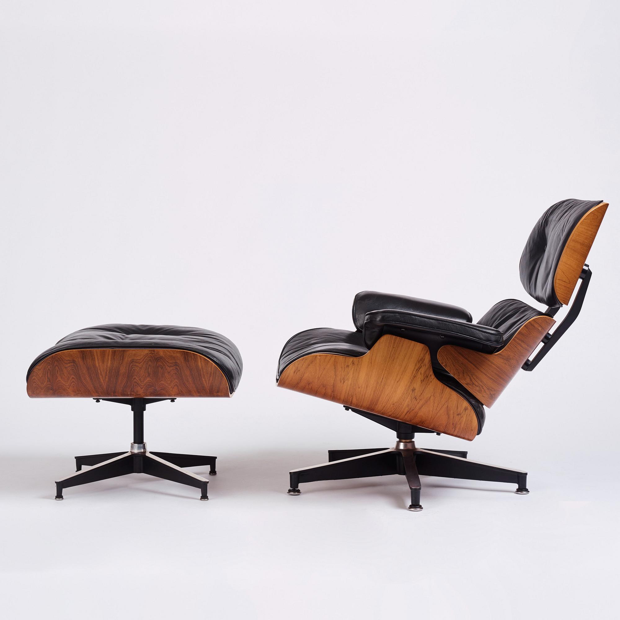 Charles & Ray Eames, a 'Lounge chair' and ottoman, Herman Miller, 1960-1970s.