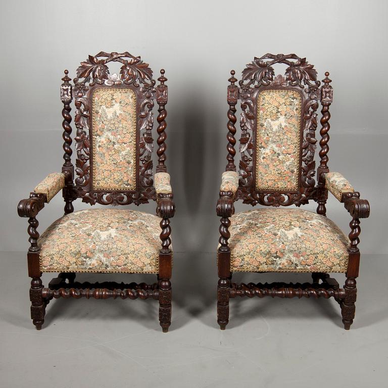 KARMSTOLAR, ett par, barockstil, ca 1900.