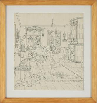 RUDOLF CARLBORG, 9 st, tuschteckningar, sign.