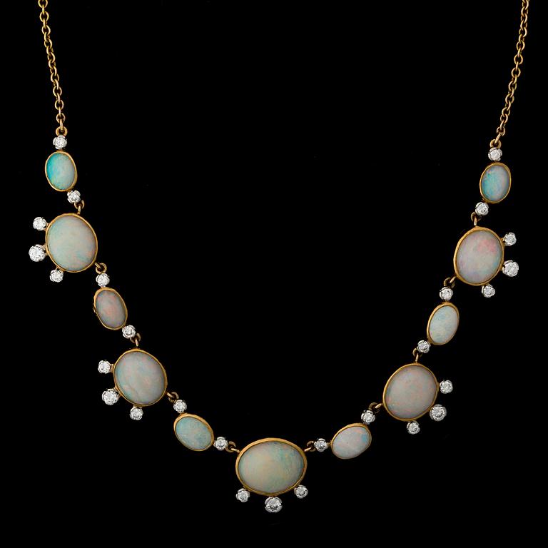 A NECKLACE, cabochon cut opals, brilliant cut diamonds, 18K gold. A. Tillander, Helsinki Finland 1966.