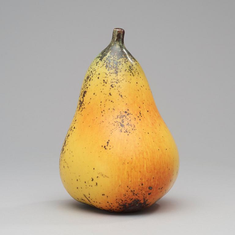 A Hans Hedberg faience sculpture of a pear, Biot, France.