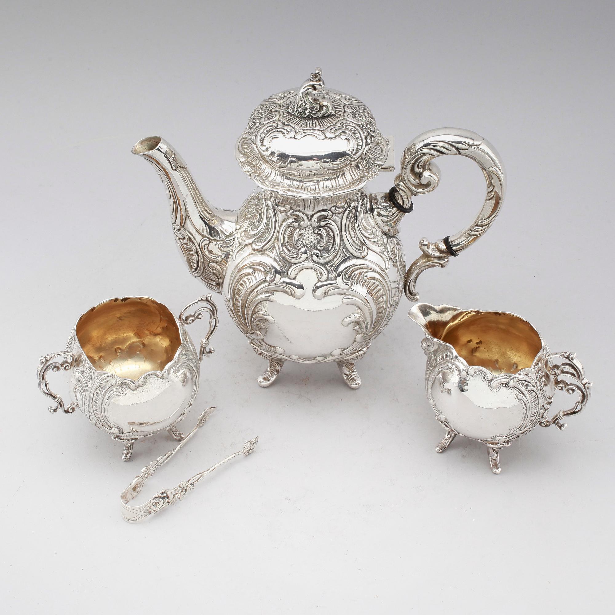 KAFFESERVIS, 3 delar, silver, GEWE, 1949/51. Vikt ca 1516 gram.