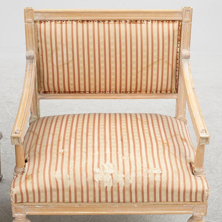 A pair of Gustavian style chairs, circa 1900.