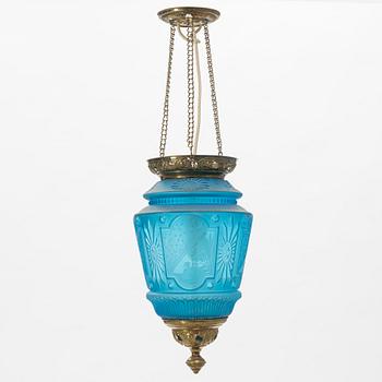 A glass ceiling lamp, around 1900.