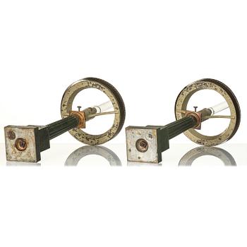 A pair of Empire painted sheet metal carcel oil lamps.