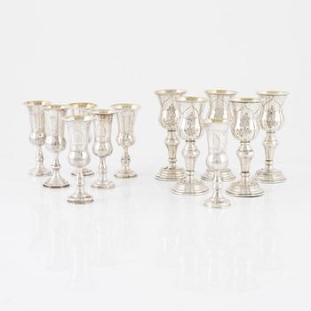 Twelve silver cups, Austria and England, 19th-20th century.
