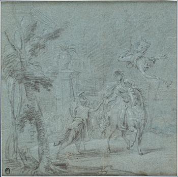 GIOVANNI ANTONIO PELLEGRINI, hans krets. Osignerad. Krita och kol, bildyta 27,5 x 27,5 cm.