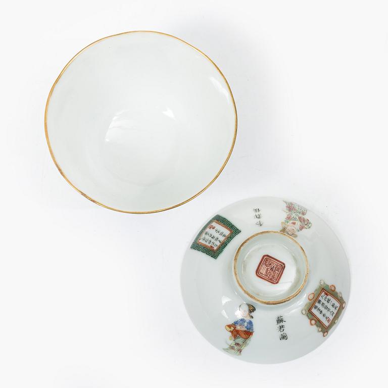 Kopp med lock, porslin, Kina, Qing, med Daoguangs märke.