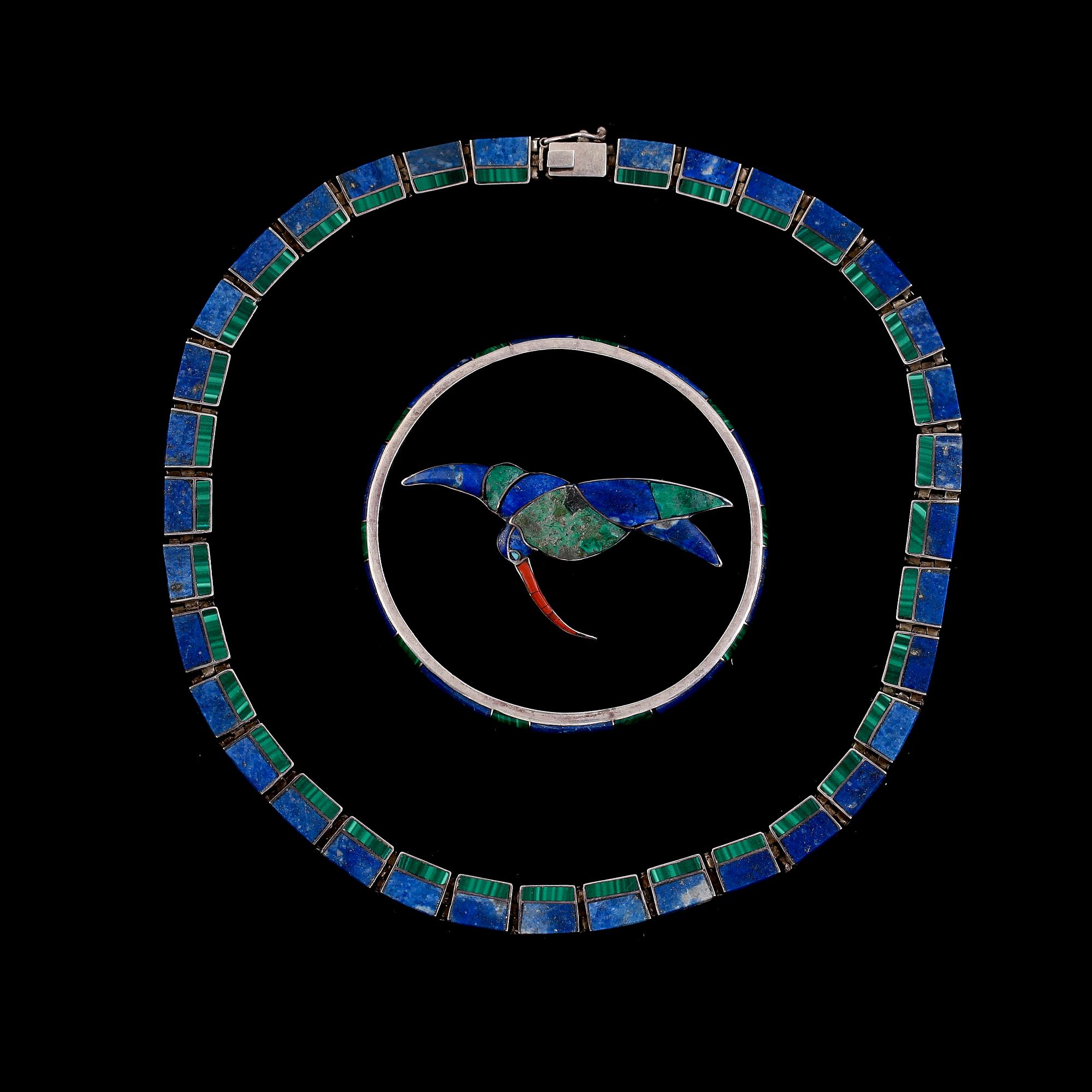 GARNITYR, 3 delar, sterlingsilver, malakit samt lapis lazuli. Vikt 70,4 g.