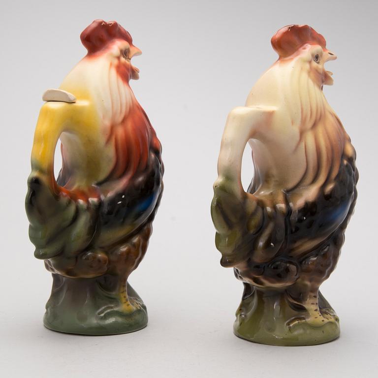 A pair of creamware cockerel decanters. Kirov's porcelain factory.