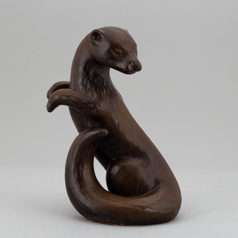 GUNNAR NYLUND, a unique stoneware sculpture of an ermine, Rörstrand, Sweden mid 20th century.