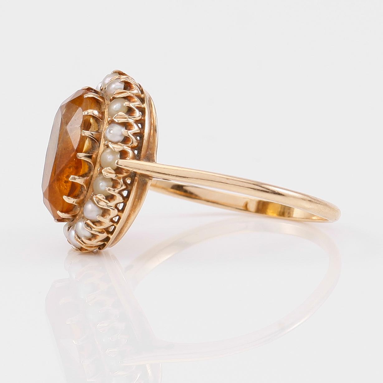 RING, 14K guld, citrin samt orientpärlor, Finland, Oskar Lindroos Helsingfors.