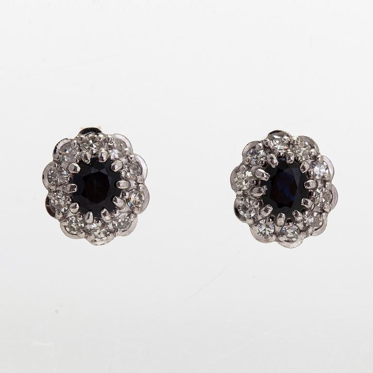 Earrings, faceted sapphires, 8/8 cut diamonds, 14K gold and white gold.