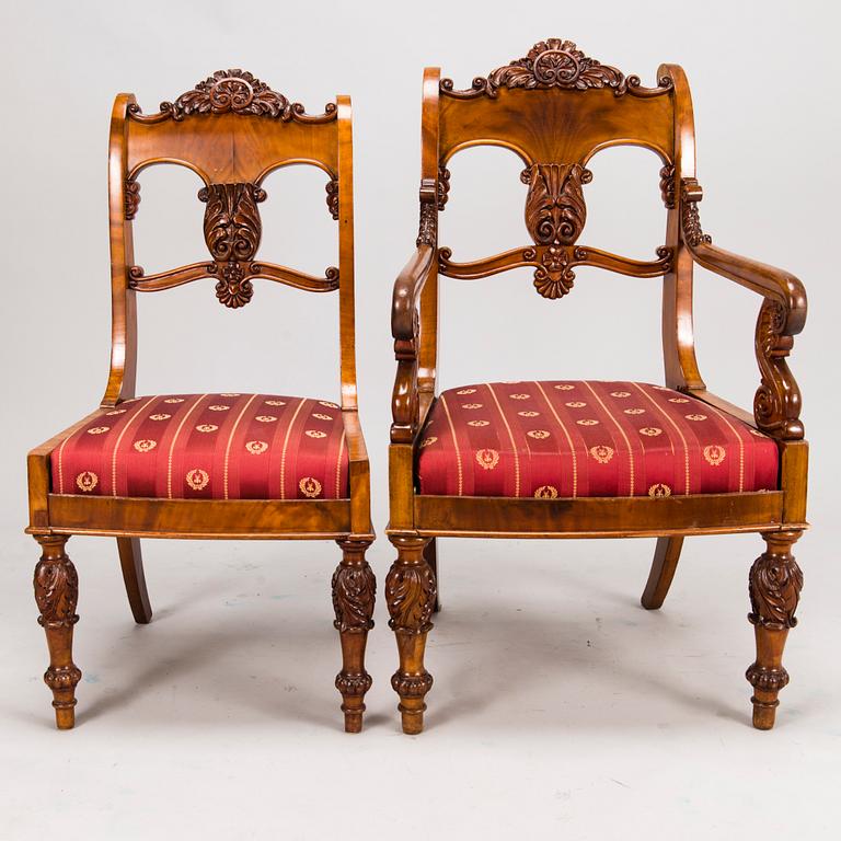 A Set of Two Armchairs and Eight Chairs, biedermeier, Mid-19th Century.