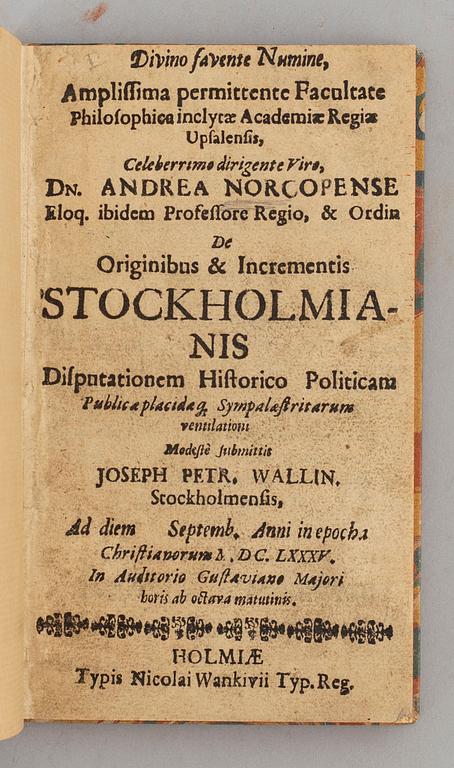 Den äldsta avhandlingen om Stockholm, 1685.