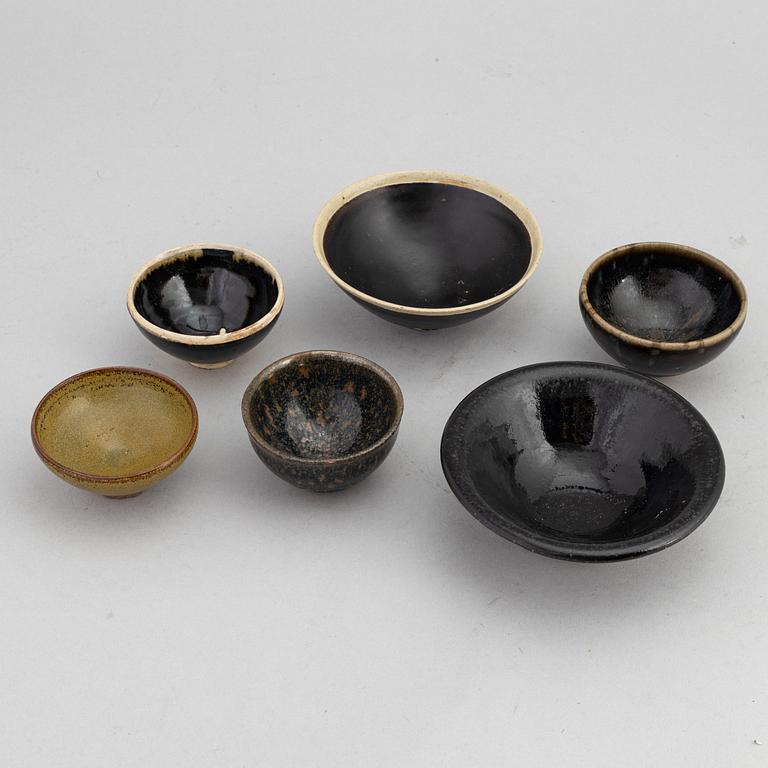 A group of six Chinese song style ceramic bowls, modern.