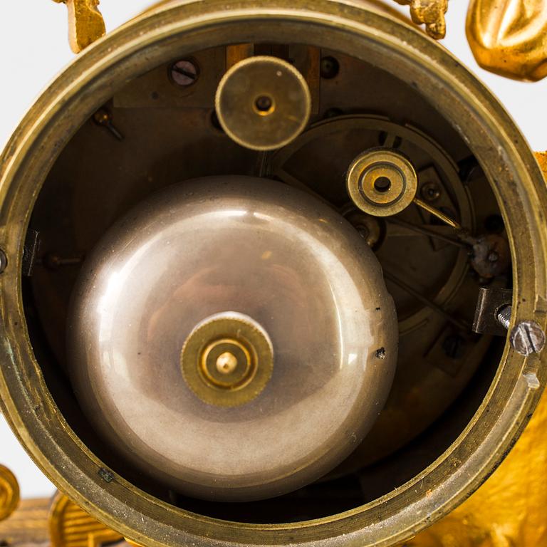 A LATE 19TH CENTURY GILT METAL MANTLE CLOCK in the Rococo style.