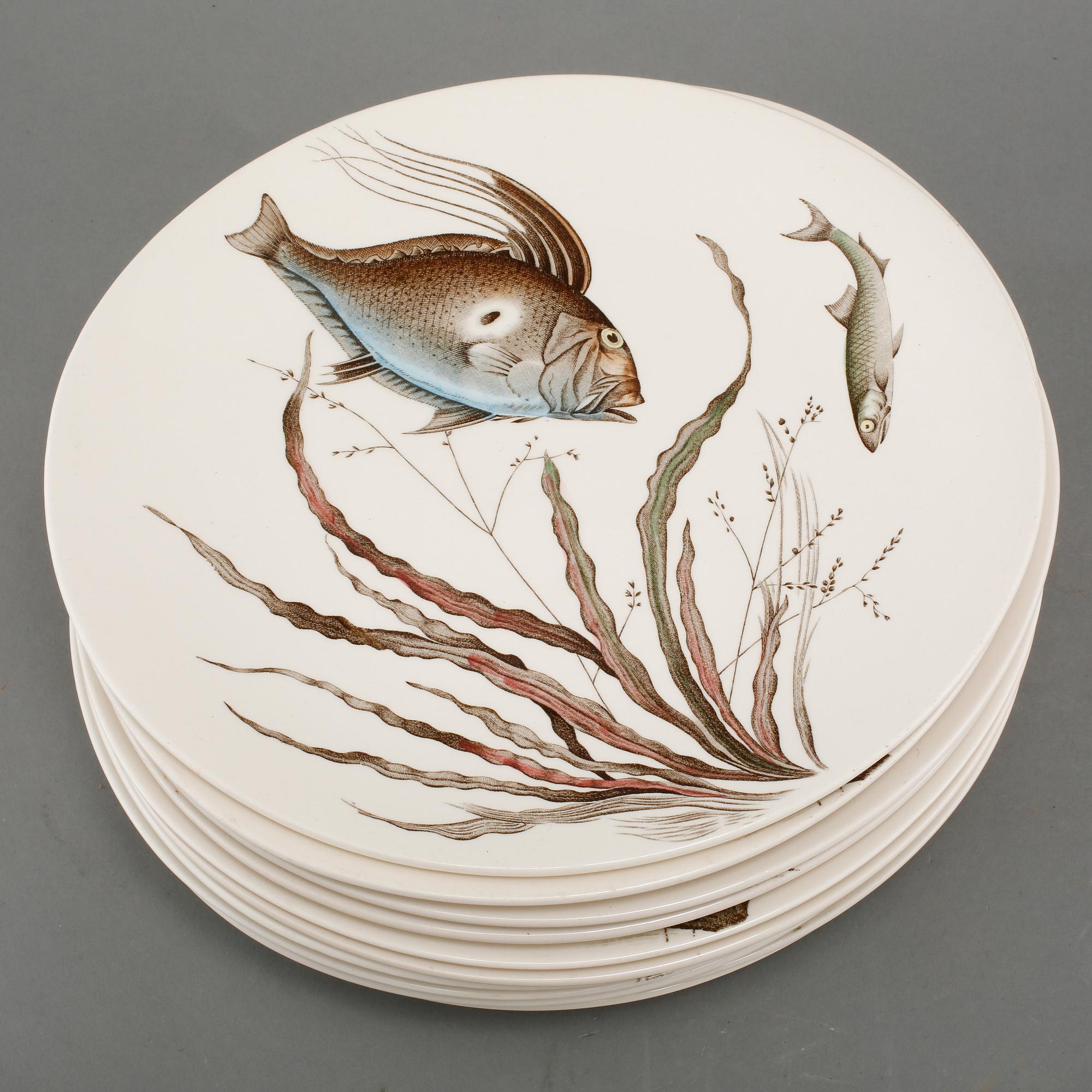 FISKSERVIS, 14 delar, flintgods, "Fish", Johnson Bros, England, 1900-talets andra hälft.