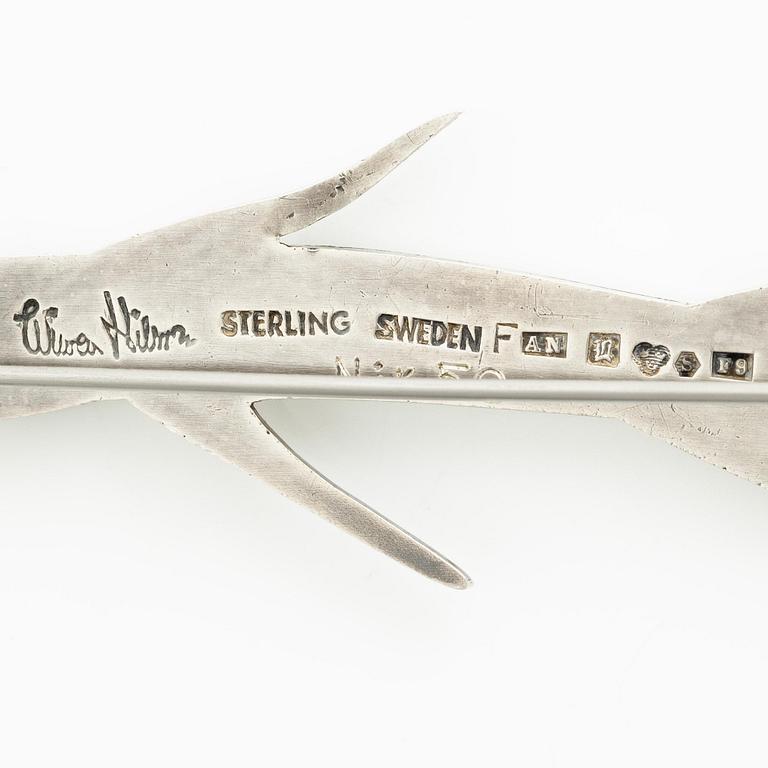 Wiwen Nilsson, brosch i form av fisk, sterlingsilver, Lund 1956.