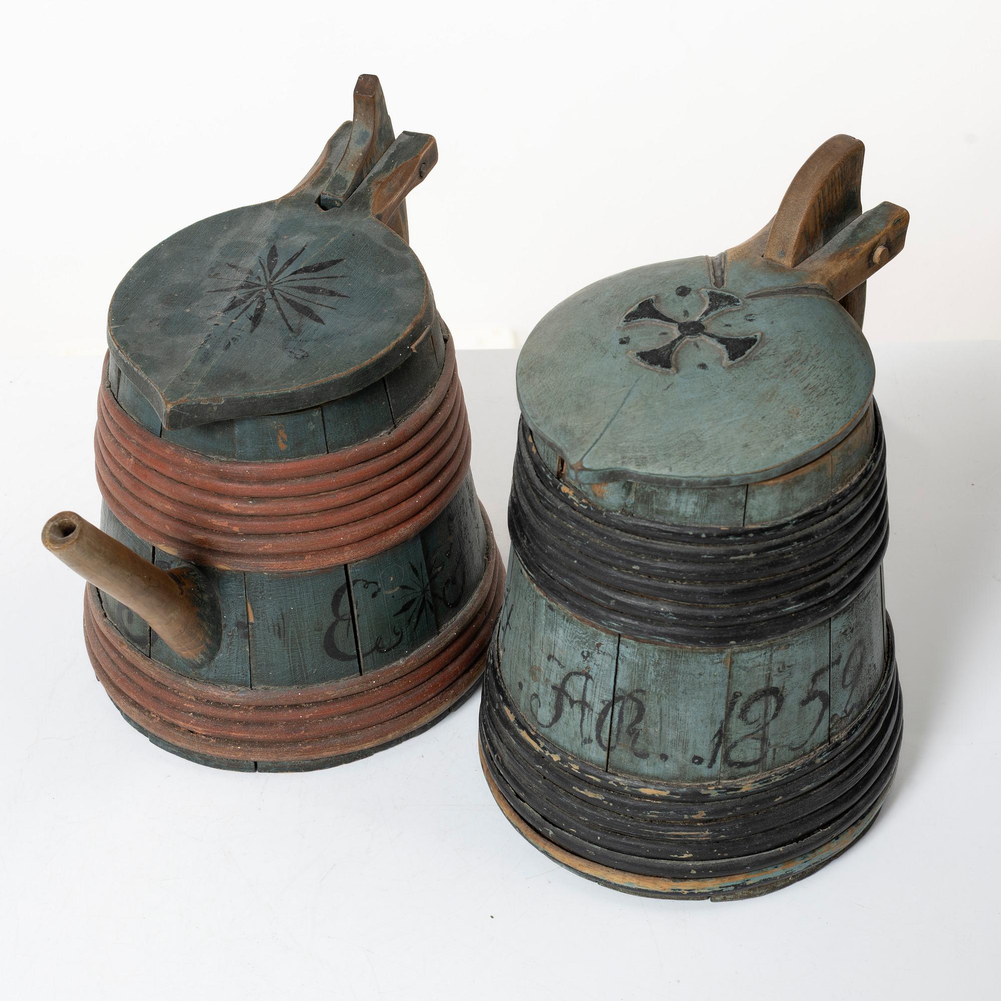 Two Swedish painted folk art vessels, 19th century.