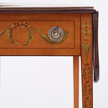 A Sheraton Revival painted satinwood drop-leaf table, 19th century.
