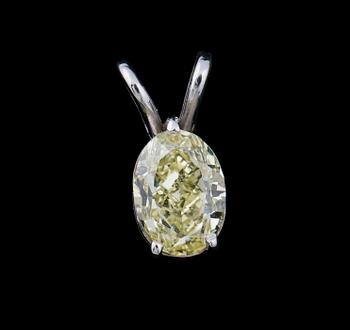 HÄNGE, 18 k vitguld med oval fasettslipad diamant, enl cert Fancy Light Yellow, ca 0,92 ct. Vikt ca 1 g.