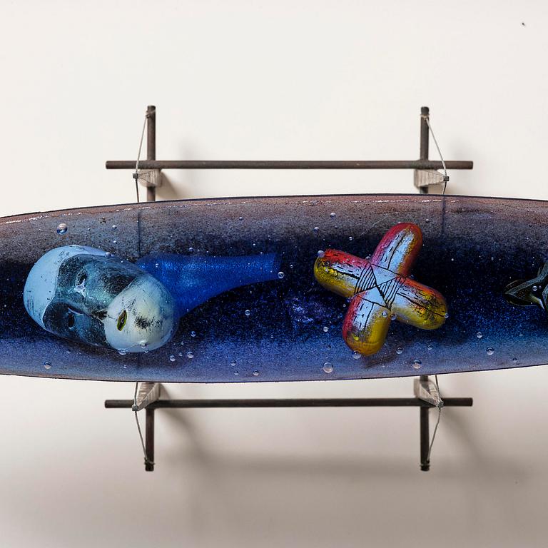 Bertil Vallien, a boat shaped sand cast glass sculpture,  Bullseye Glass Co., Portland, 1997.