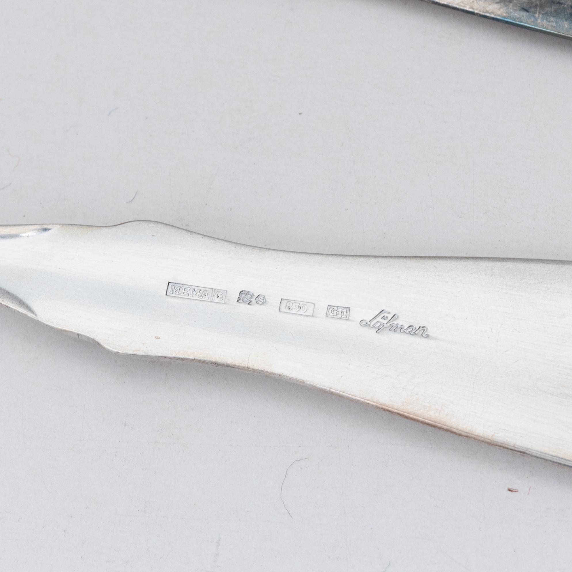 Eric Löfman, bestickservis, 38 delar, silver, modell "Uppsala", MEMA, bl.a. Eskilstuna 2003.