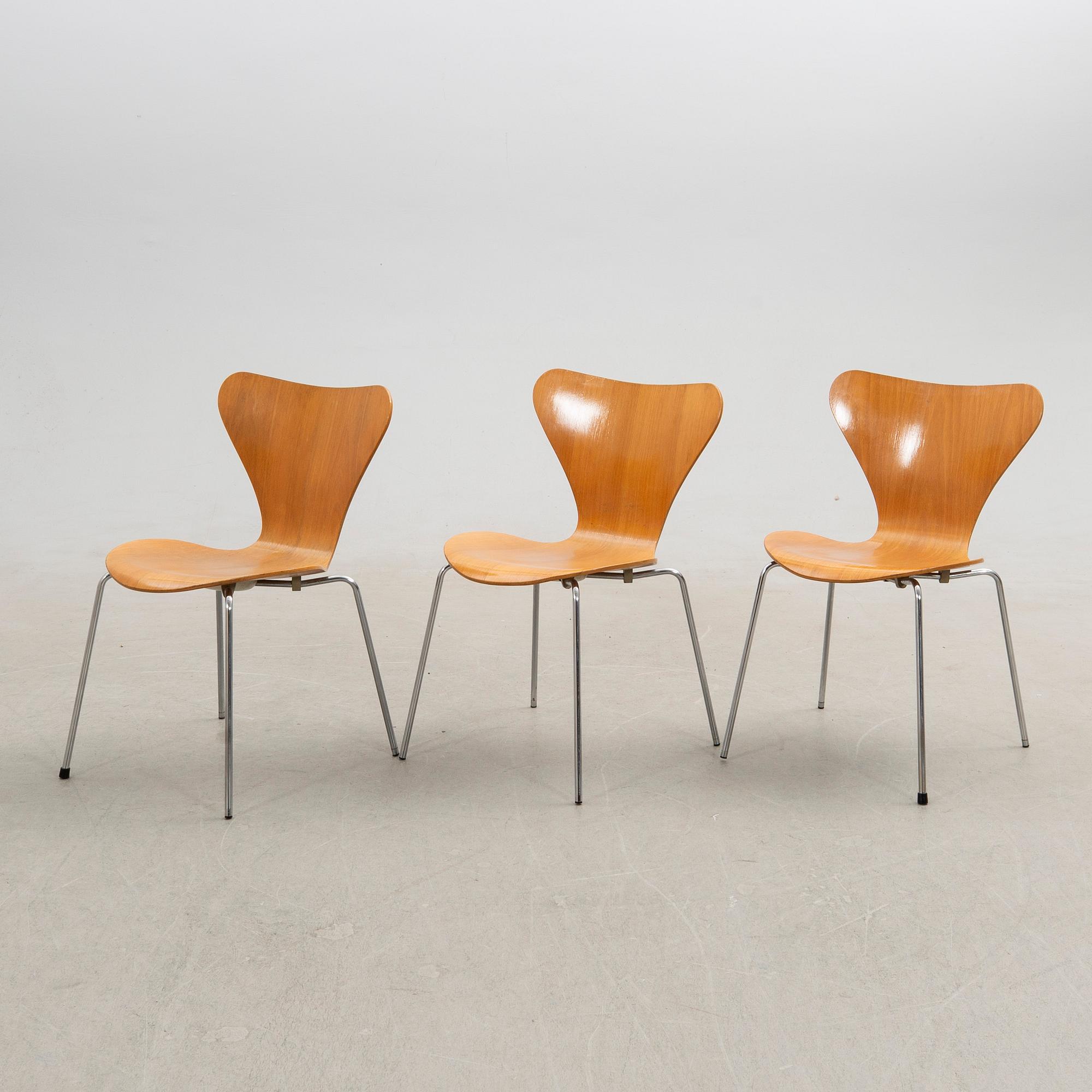 Arne Jacobsen, chairs 6 pcs, "The Seven", Fritz Hansen, Denmark, 1981.