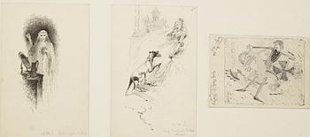 Carl Larsson,  6 drawings, signed C.L, Indian ink and hightening white mounted on cardboard.