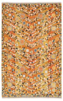 424. Barbro Nilsson, matta, "Violetta gul", tät rya, ca 210 x 130 cm, signerad AB MMF BN.