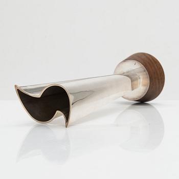 Tapio Wirkkala, a 'Liekki' (Flame) silver vase on a rosewood base, model TW 228, Kultakeskus, Hämeenlinna 1963.