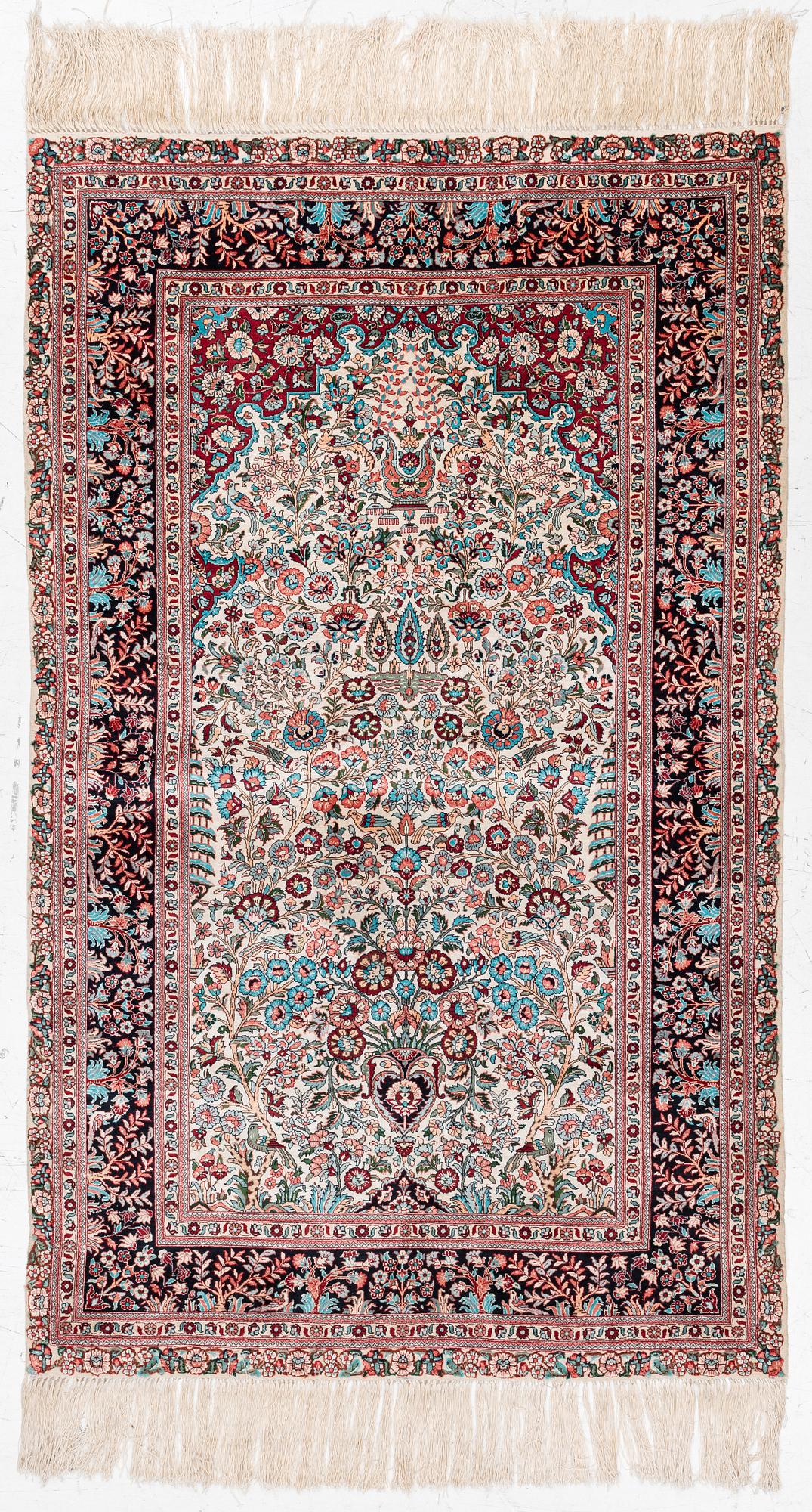 Rug, Herat design, silk, approx. 153 x 93 cm.