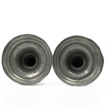 A pair of pewter candle sticks, Sweden, possibly 1844.