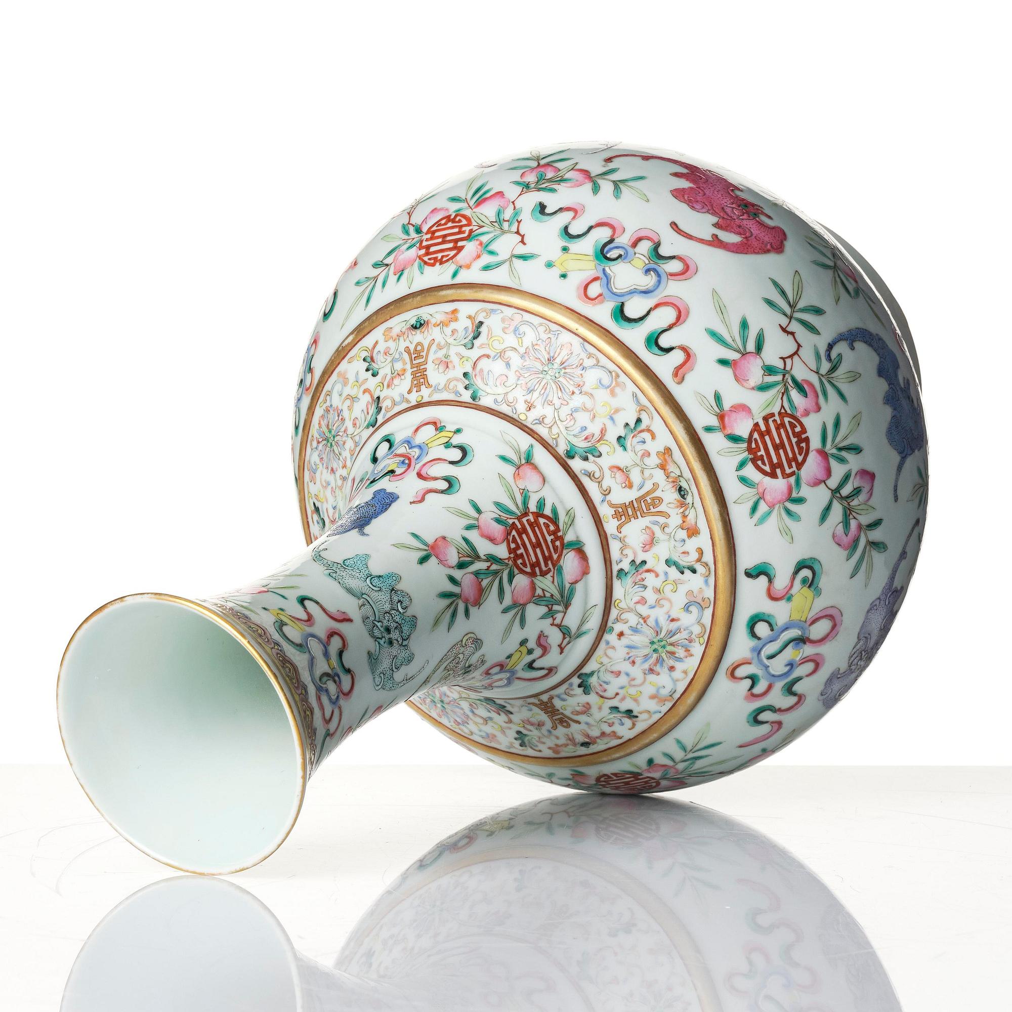 A large 'peaches and bats' famille rose vase, Qing dynasty, with Guangxu mark and of the period (1875-1908).